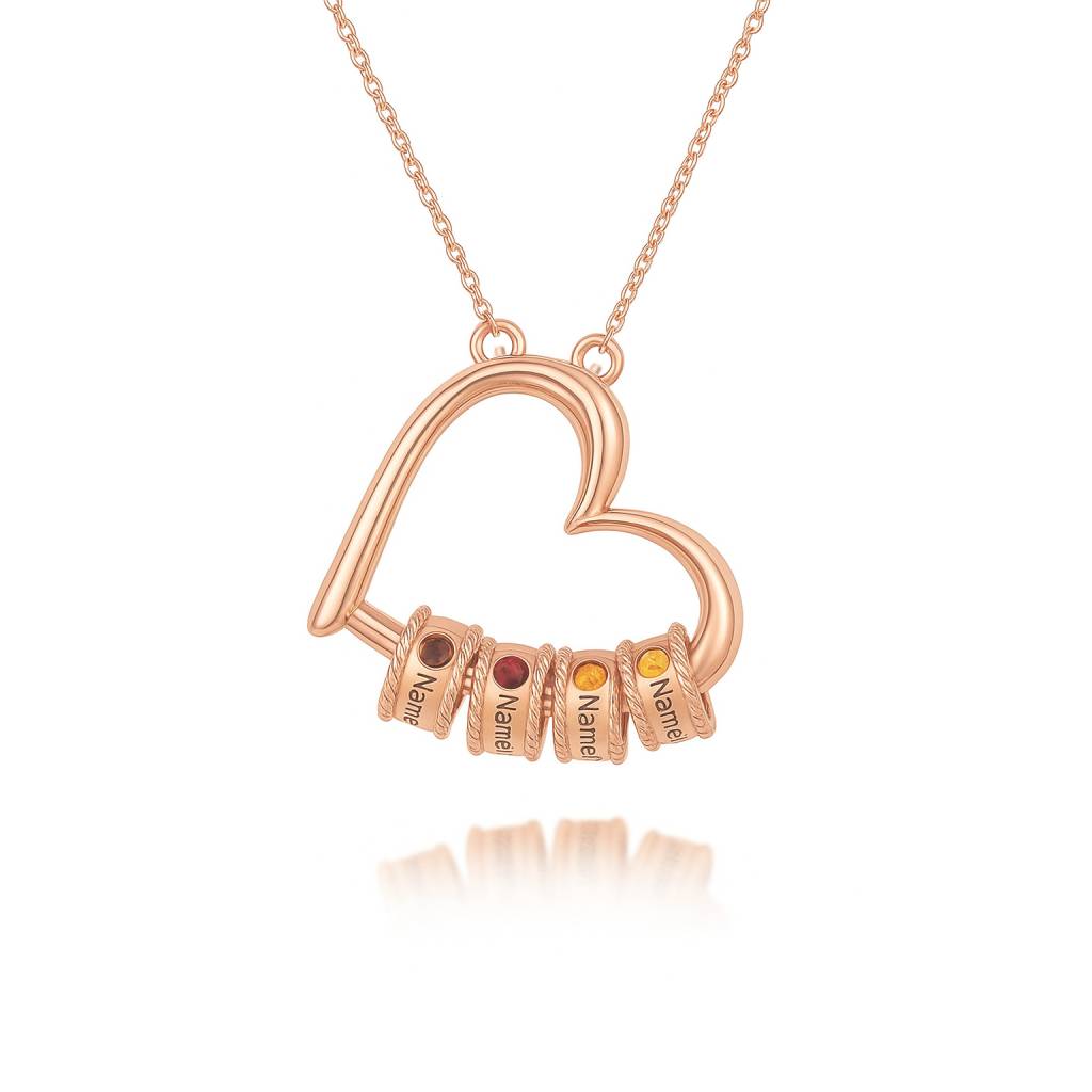 Customised Heart Necklace With 1-5 Birthstones for Her | Jessemade