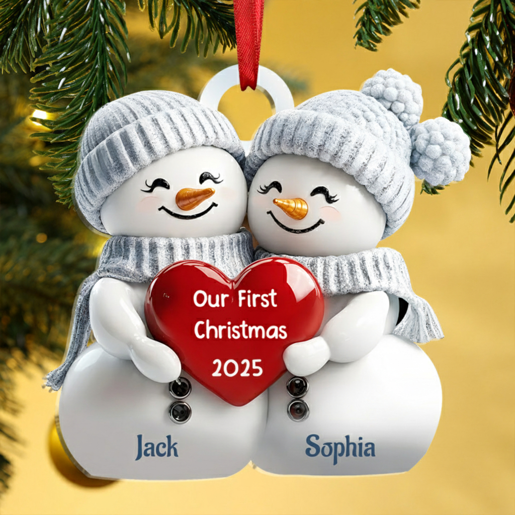 Personalised Couple Snowman Ornament – Custom 2 Names & 2 Text & Year – Christmas Gift for Her/Him | Jessemade