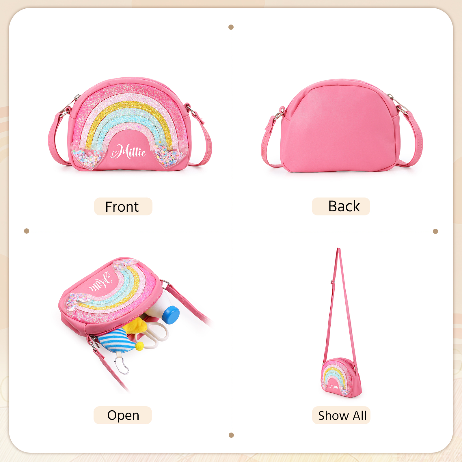 Personalised Rainbow Glitter Kids Crossbody Bag