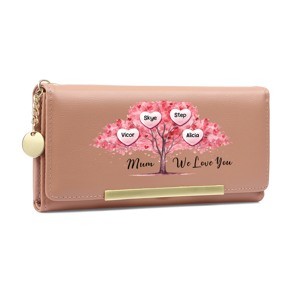 Personalised Mum Wallet, Pink Heart Family Tree