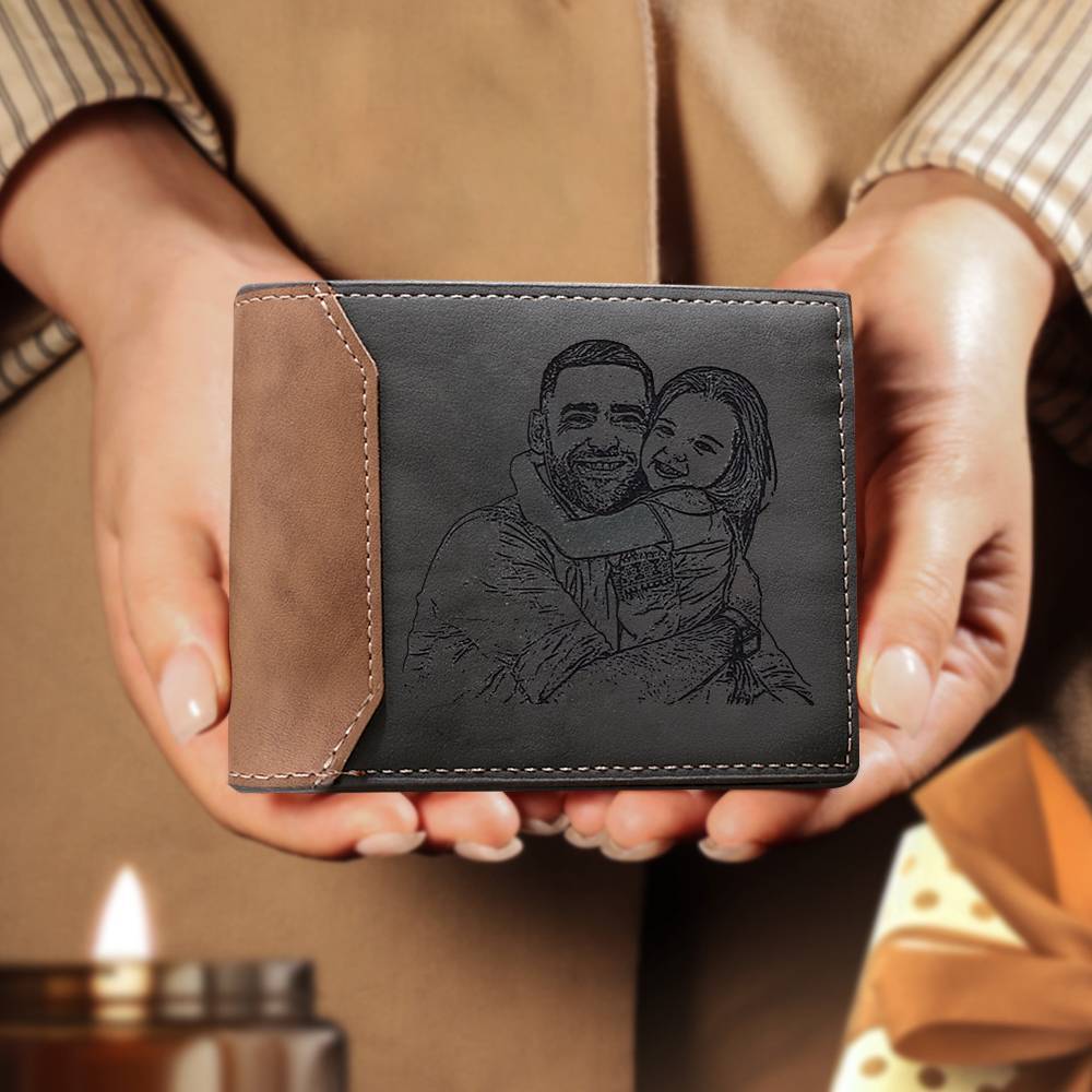 Personalised Name Leather Wallet Engraved Letter And Photo Gift For Dad