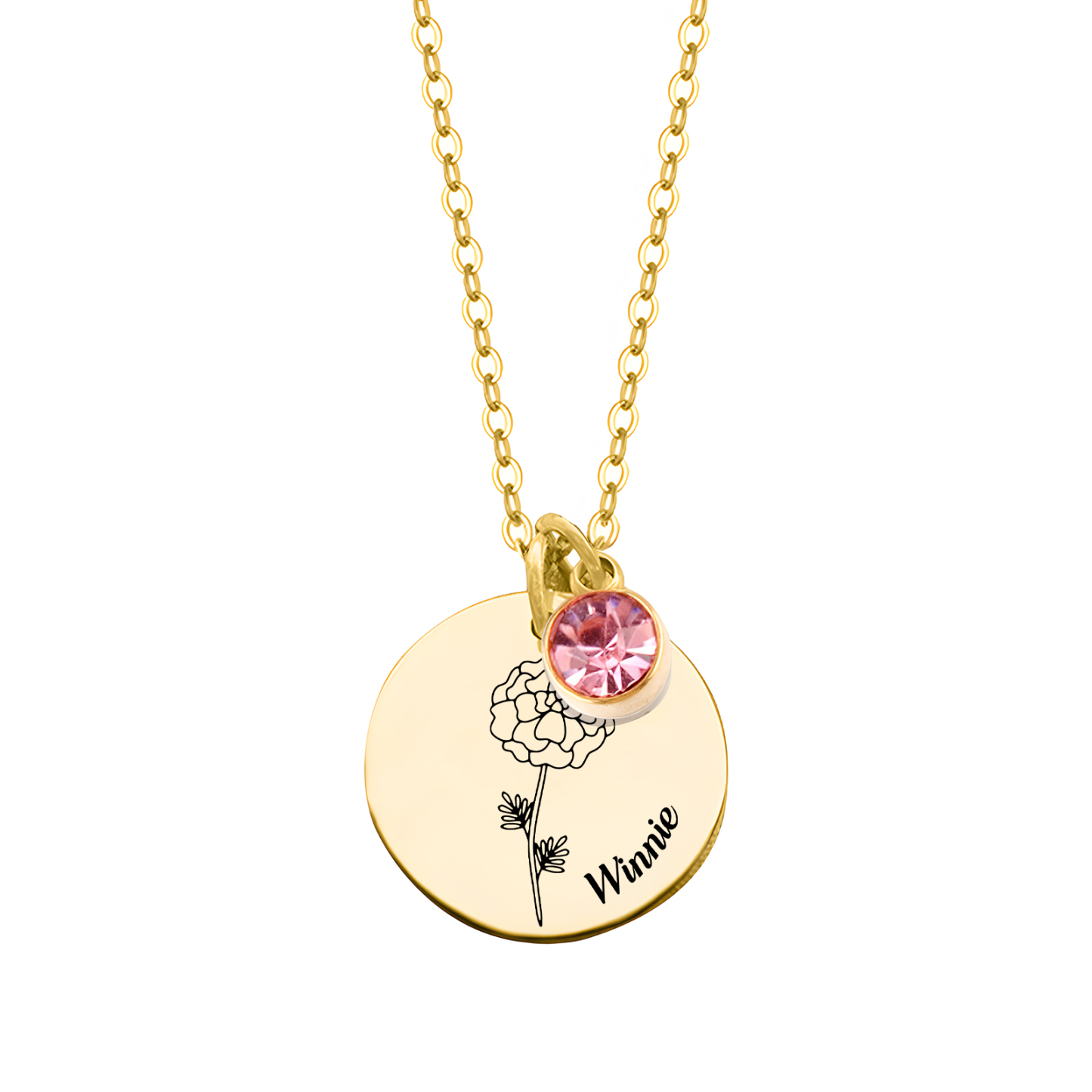 Personalised Birth Flower & Birthstone Name Necklace | Jessemade
