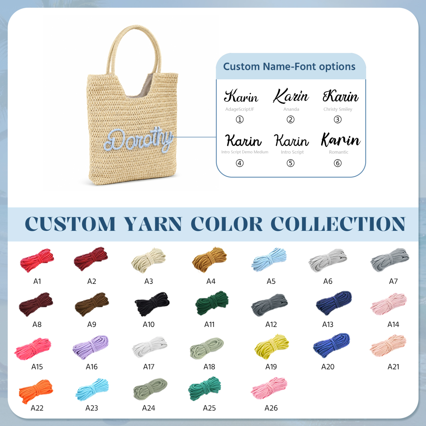Personalised Straw Tote Bag with Zip Closure