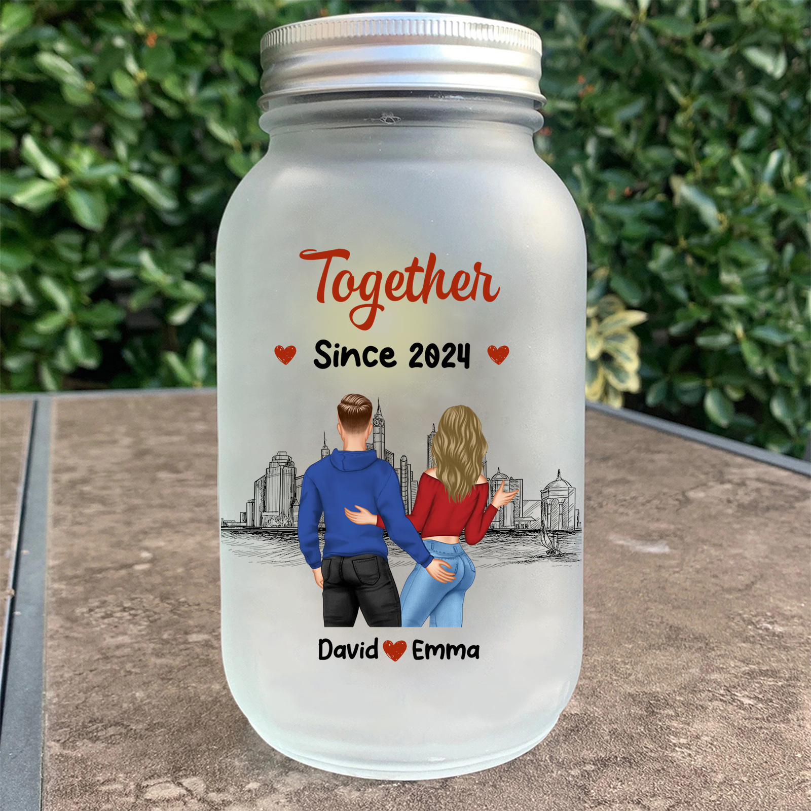 Personalised Couple Figure Solar Mason Jar 