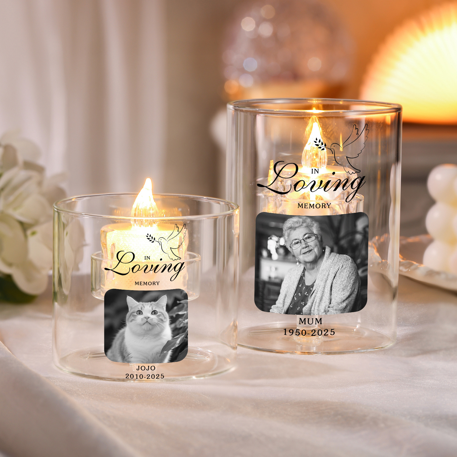 Personalised Glass Memorial Photo Tealight Holder