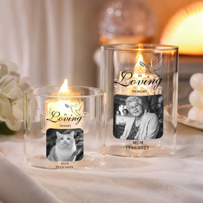 Personalised Glass Memorial Photo Tealight Holder