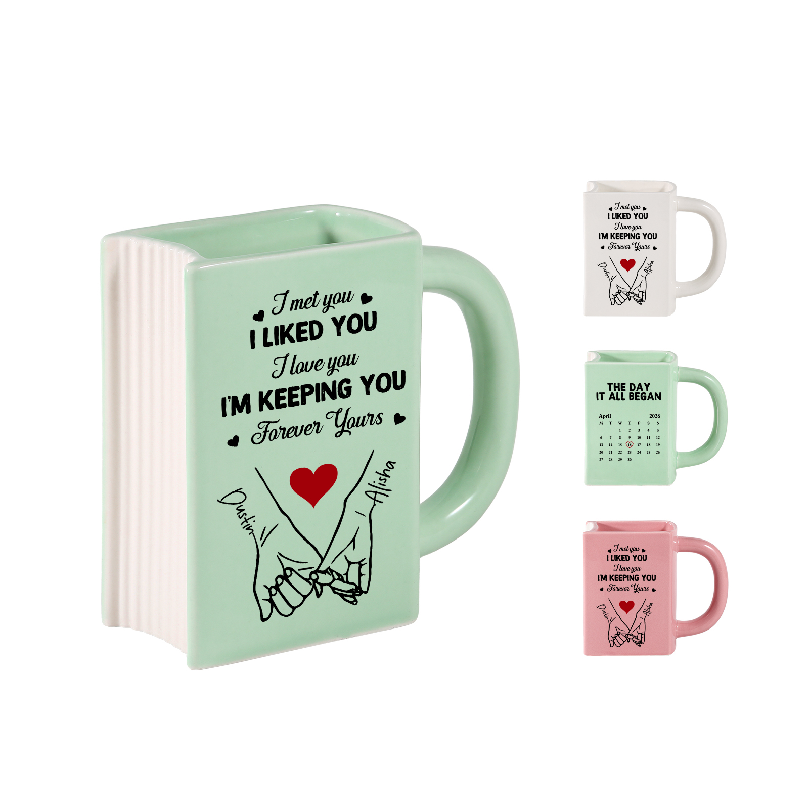 Personalised Ceramic Book-Shaped Vase with 2 Names and Date for Couples