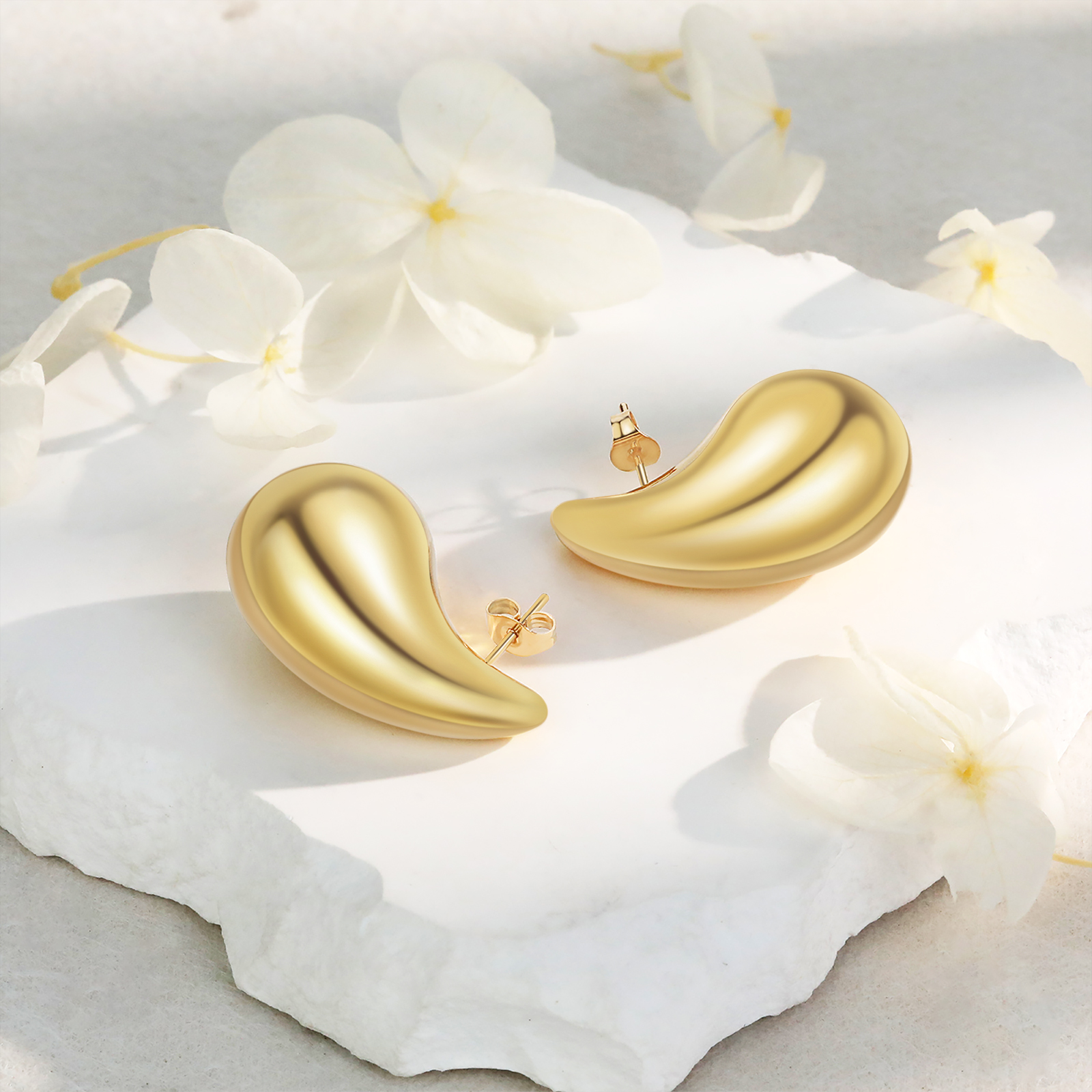 Women's Chunky Gold Hoop Earrings, Lightweight Teardrop Shape Earrings, Fashion Jewelry for Women Girls