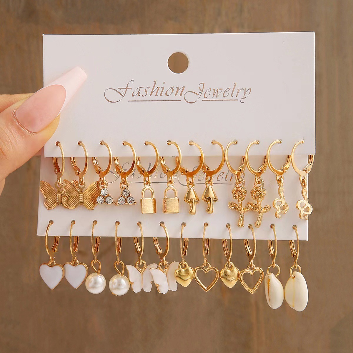 Elegant Gold Hoop Earring Set with Butterfly and Heart Charms – Perfec