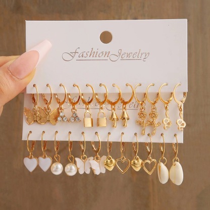 Elegant Gold Hoop Earring Set with Butterfly and Heart Charms – Perfec