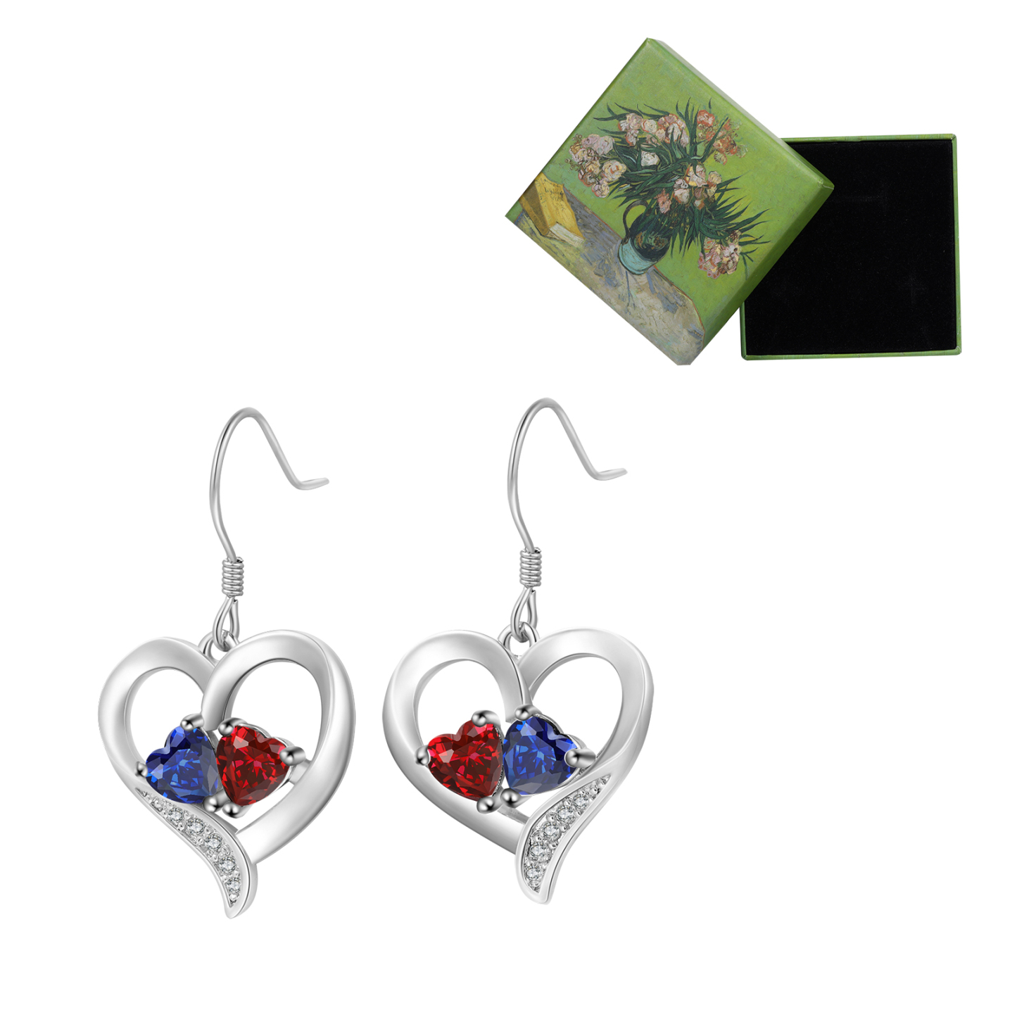 Personalised Heart Birthstone Earrings with 2 Birthstones - Gift for Her | Jessemade