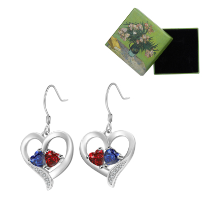 Personalised Heart Birthstone Earrings with 2 Birthstones - Gift for Her | Jessemade