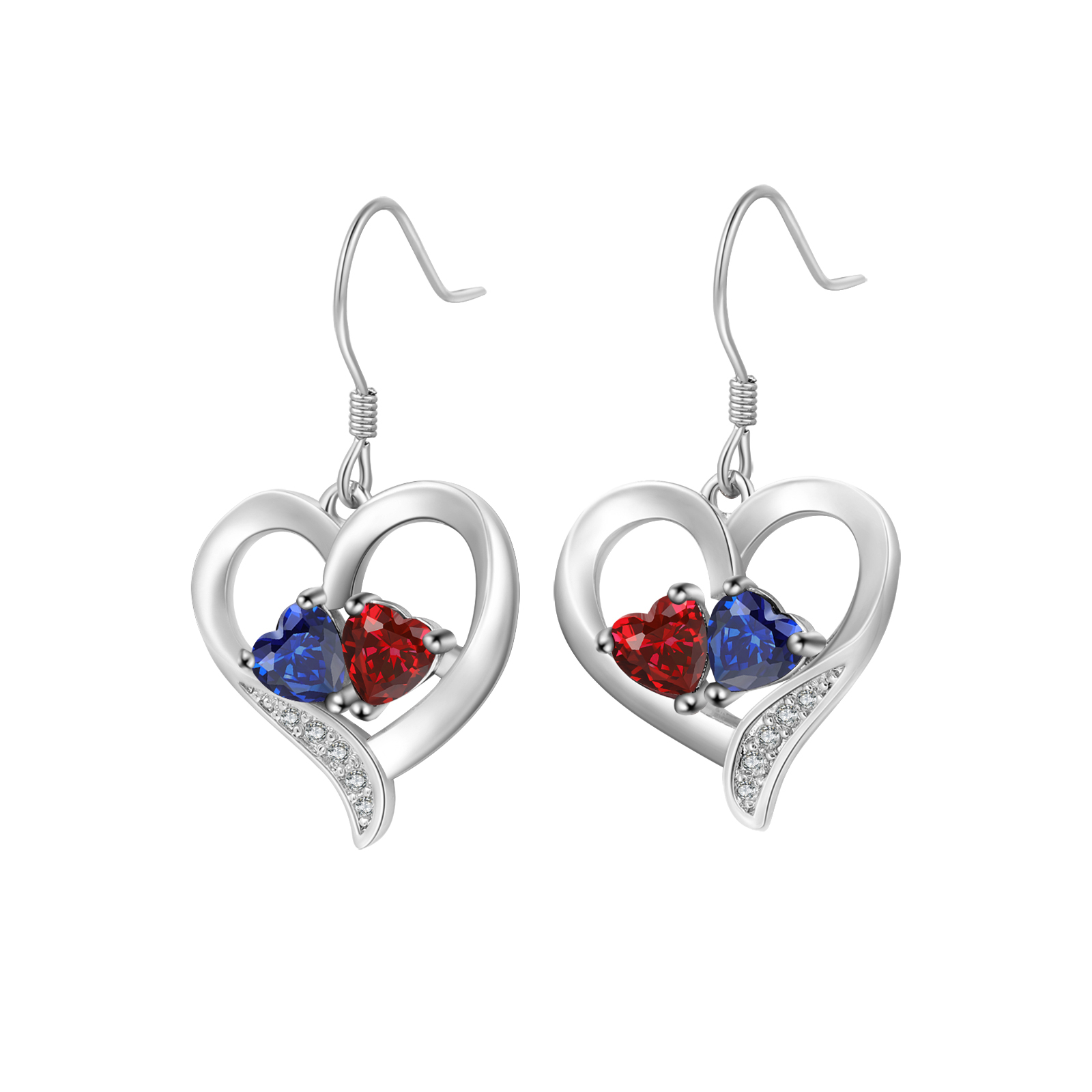 Personalised Heart Birthstone Earrings with 2 Birthstones - Gift for Her | Jessemade