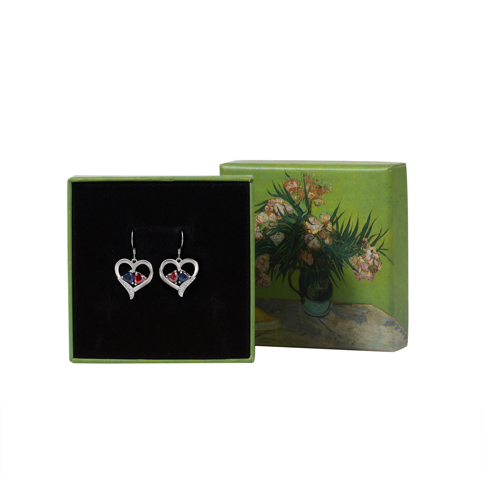 Personalised Heart Birthstone Earrings with 2 Birthstones - Gift for H