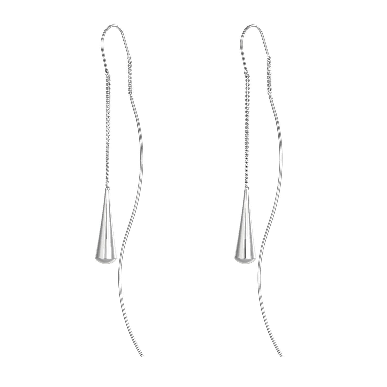 Minimalist Drop Threader Earrings – Long Sleek Pull-Through Dangle Ear