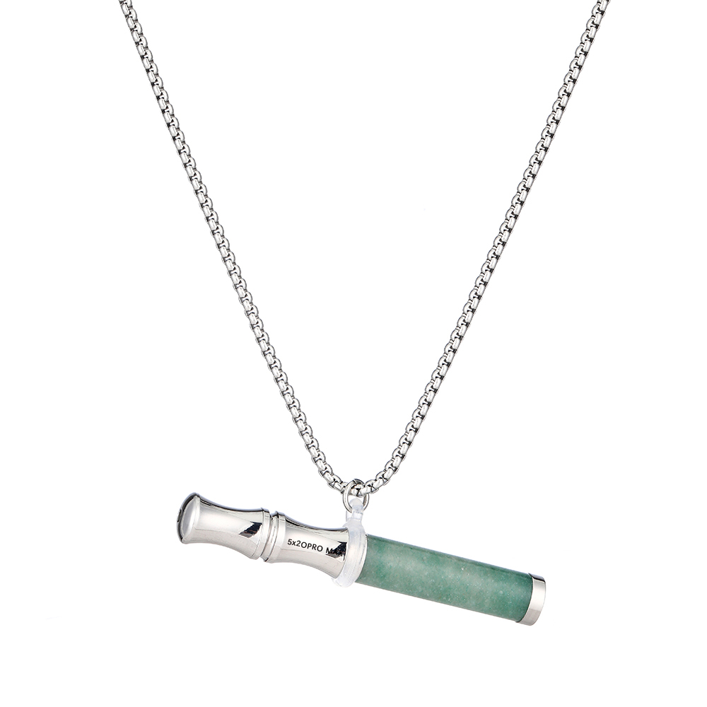 Tiger’s Eye Stone Breathing Necklace, Steel Accents