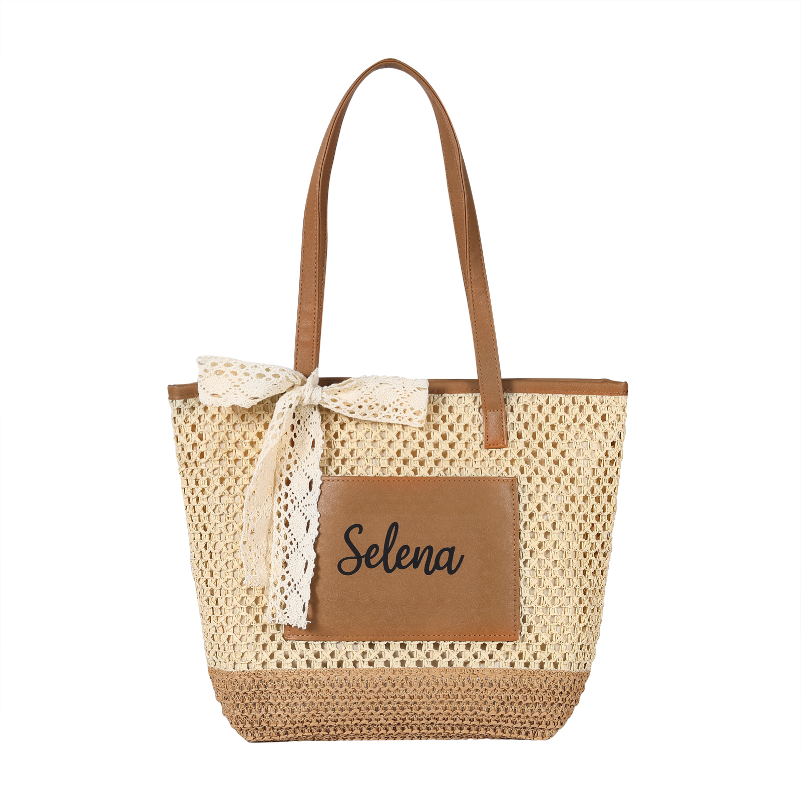 Personalised Straw Tote Bag Custom Name Brown Versatile Gift for Mum Friends Birthday | Jessemade