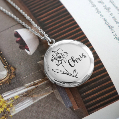 Personalised Birth Flower Locket Necklace Custom Photos Name Gift for Her | Jessemade