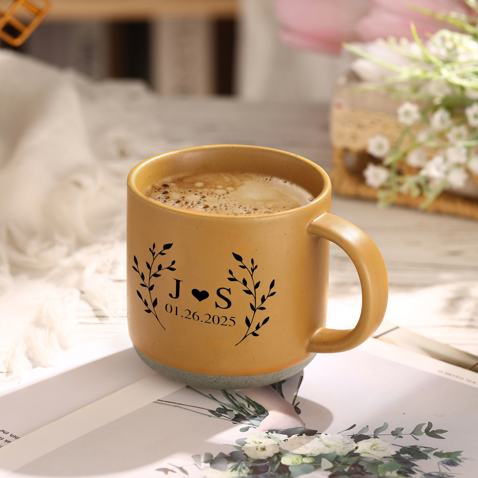 Personalised Mr & Mrs Ceramic Coffee Mugs With Initials & Date - Wedding Anniversary Gifts for Newlywed Couples | Jessemade