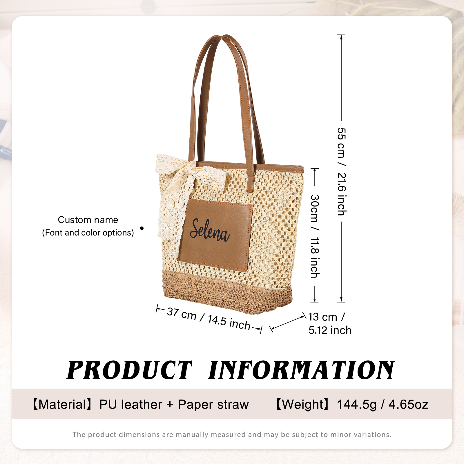 Personalised Straw Tote Bag Custom Name Brown Versatile Gift for Mum Friends Birthday | Jessemade