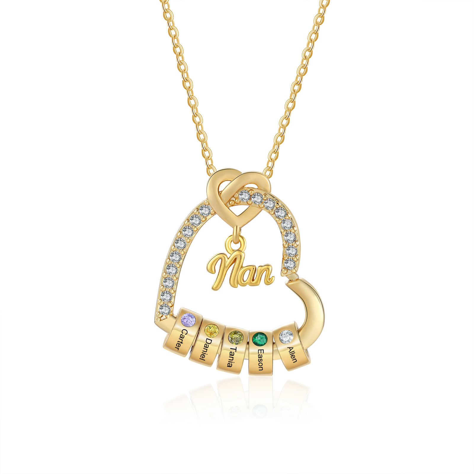 Personalised Birthstone Heart Necklace Customisable with 1-5 Names Gift for Nan Nana Mum | Jessemade