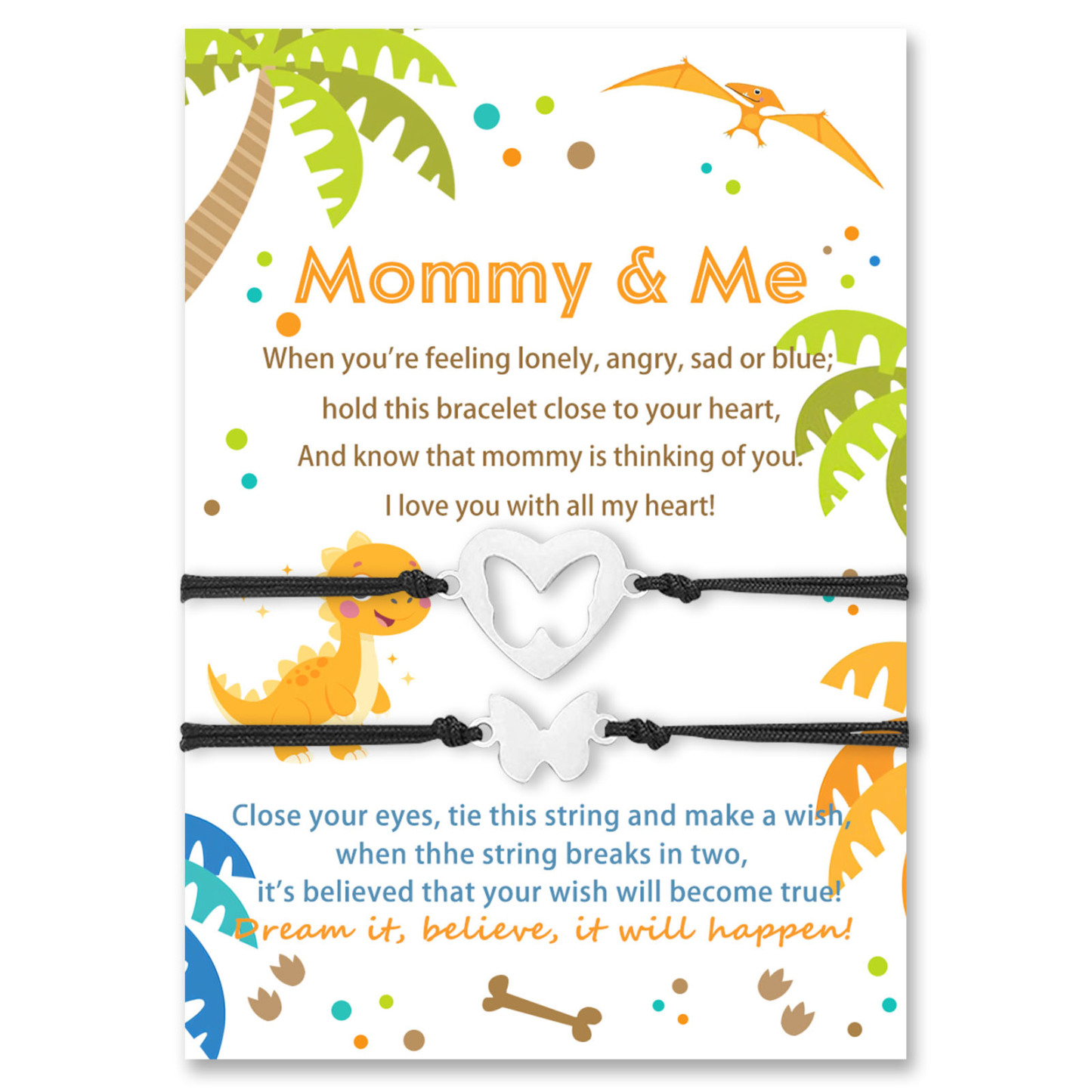 2 Pcs Butterfly Bracelet Set Adjustable Bracelets with Gift Card Mommy & Me Back to School Gifts for Kids