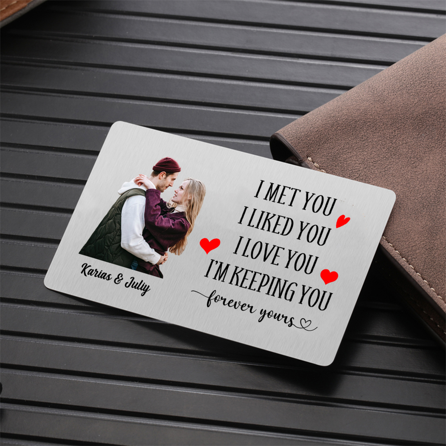 Personalised Wallet Card for Couples – Custom Photo & Two Names, "I Met You, I Liked You, I Love You" Gift for Him | Jessemade