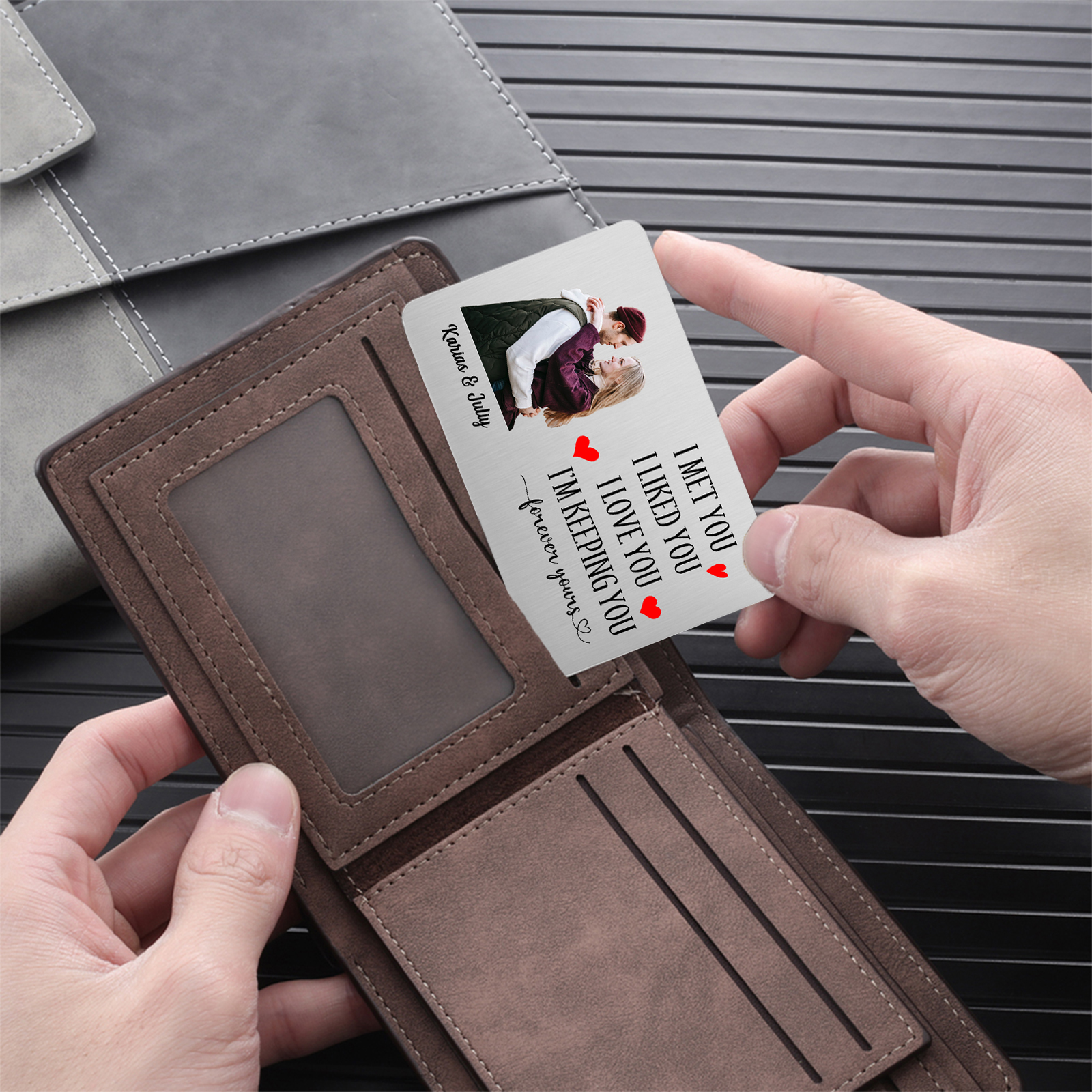 Personalised Wallet Card for Couples – Custom Photo & Two Names, "I Met You, I Liked You, I Love You" Gift for Him | Jessemade