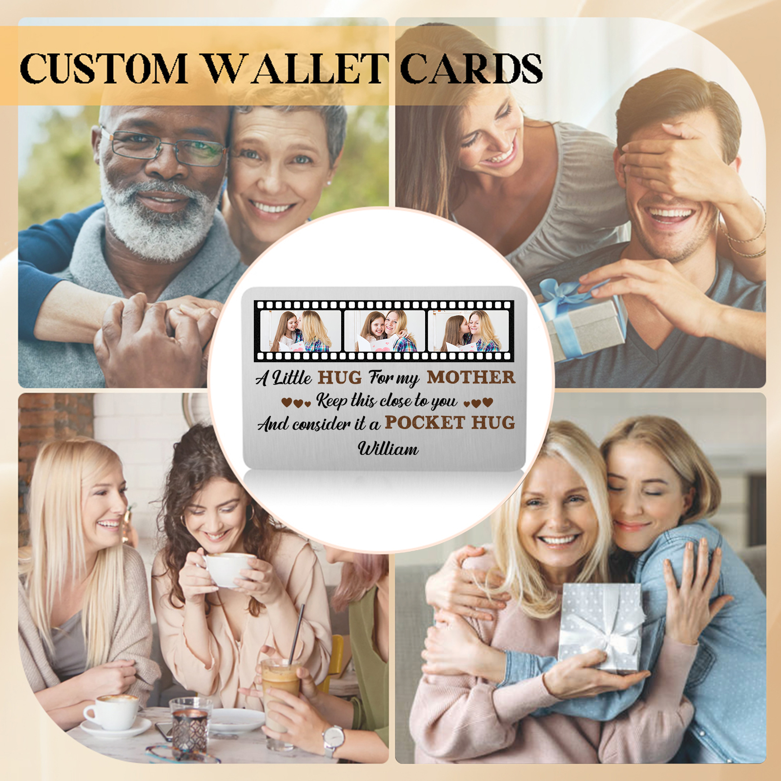 Personalised Wallet Card with Custom Name & 3 Photos Pocket Hug Gift for Mum | Jessemade