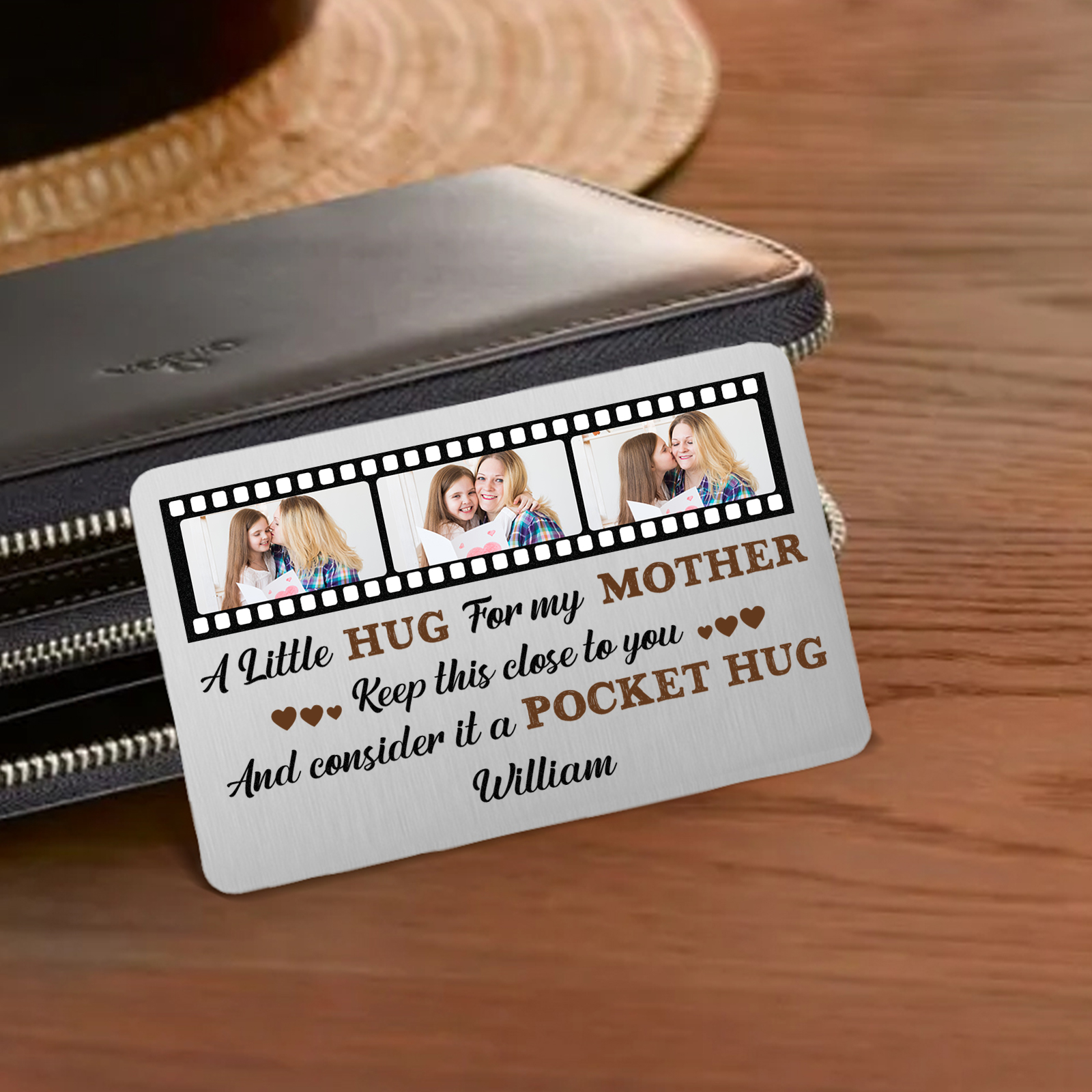 Personalised Wallet Card with Custom Name & 3 Photos Pocket Hug Gift for Mum | Jessemade