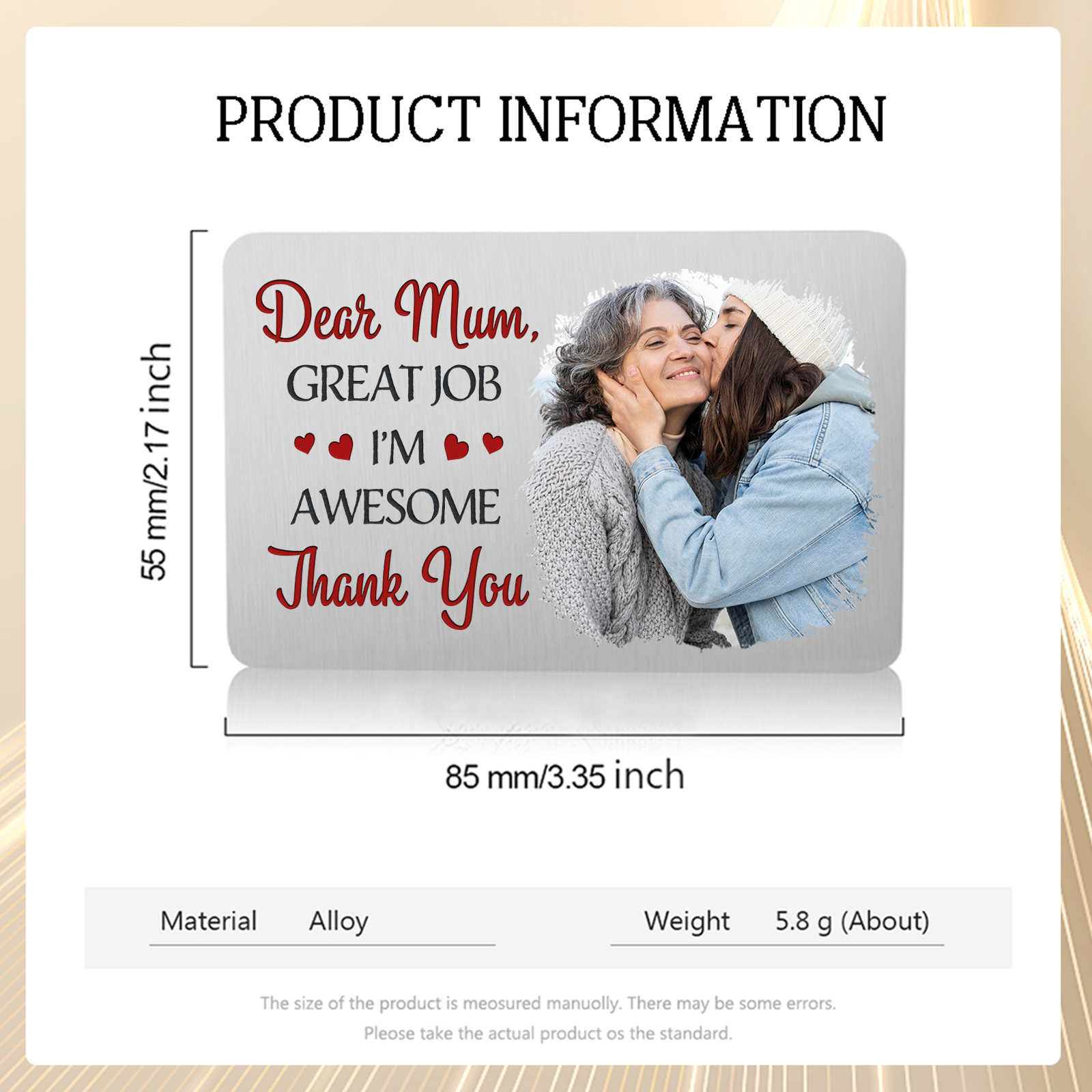 Personalised Wallet Card with Custom Photo Pocket Hug Gift for Mum | Jessemade