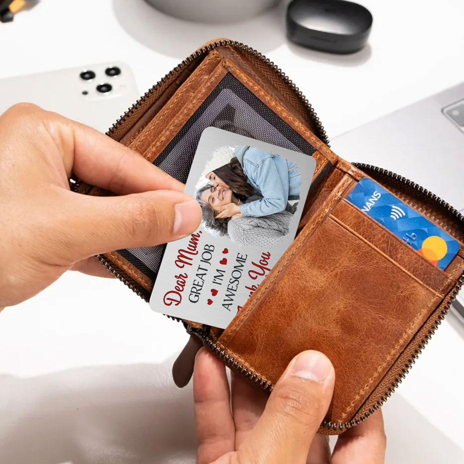 Personalised Wallet Card with Custom Photo Pocket Hug Gift for Mum | Jessemade