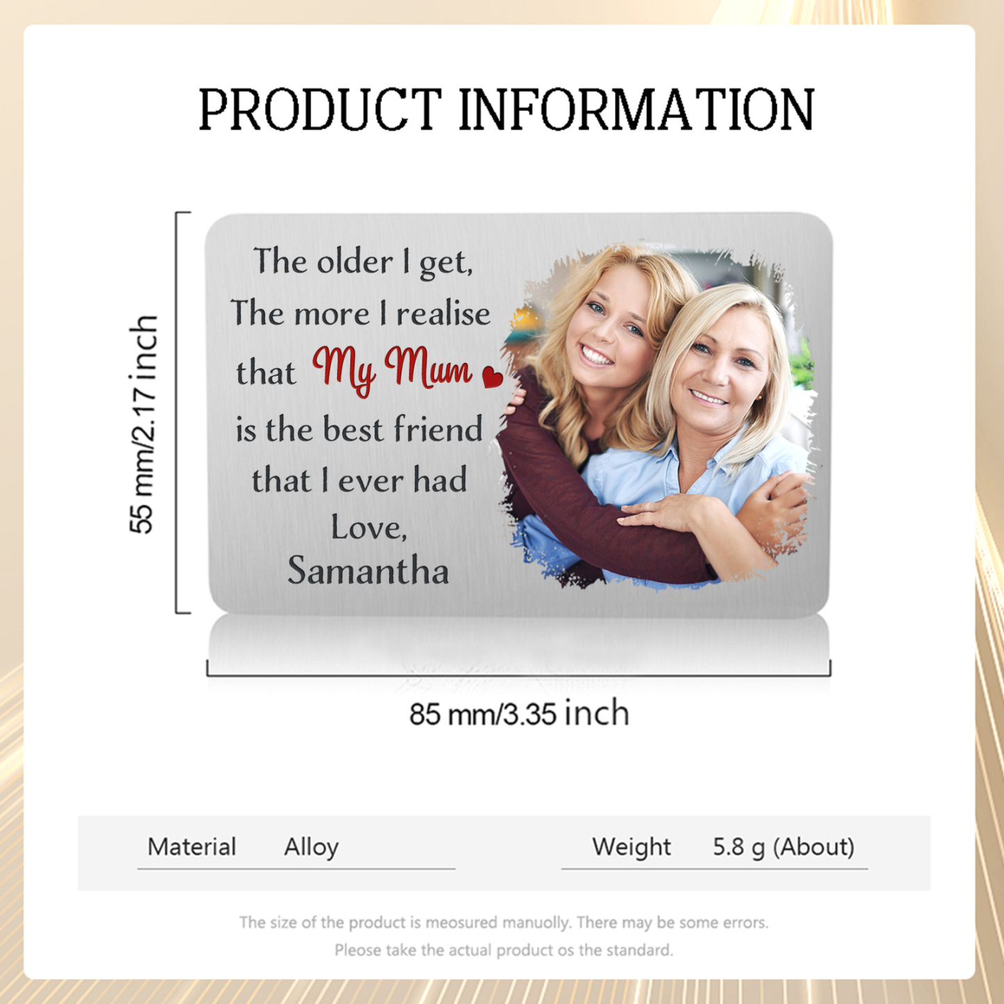 Personalised Wallet Card with Custom Photo & Text Pocket Hug Gift for Mum | Jessemade