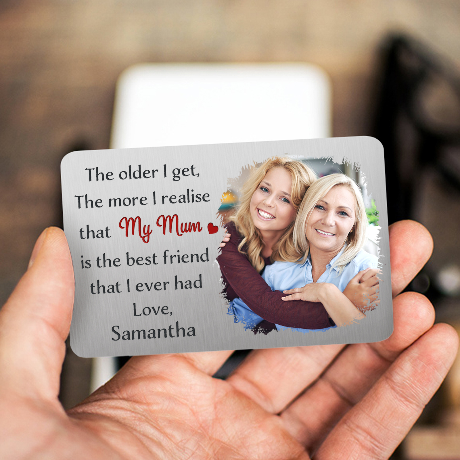 Personalised Wallet Card with Custom Photo & Text Pocket Hug Gift for Mum | Jessemade