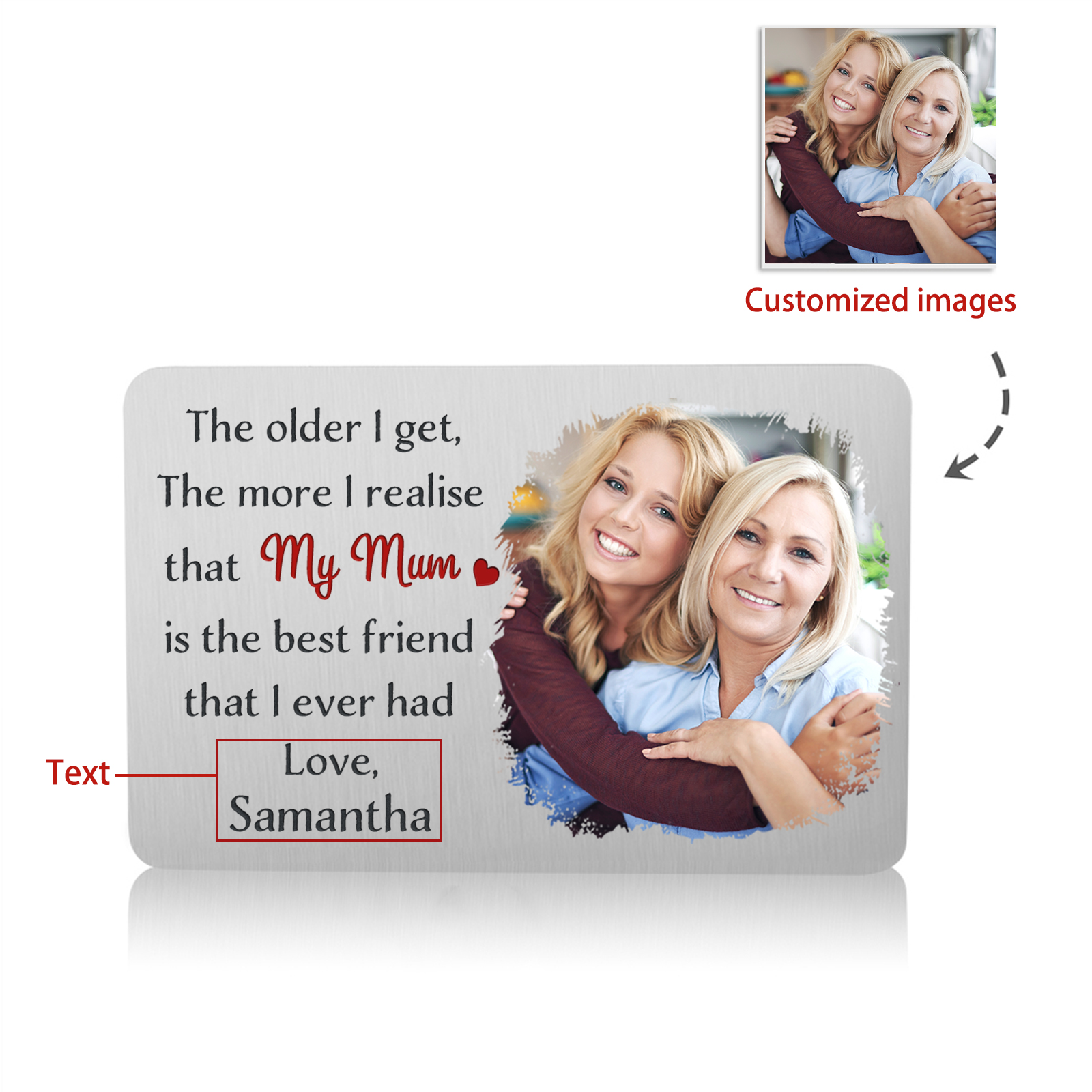 Personalised Wallet Card with Custom Photo & Text Pocket Hug Gift for Mum | Jessemade