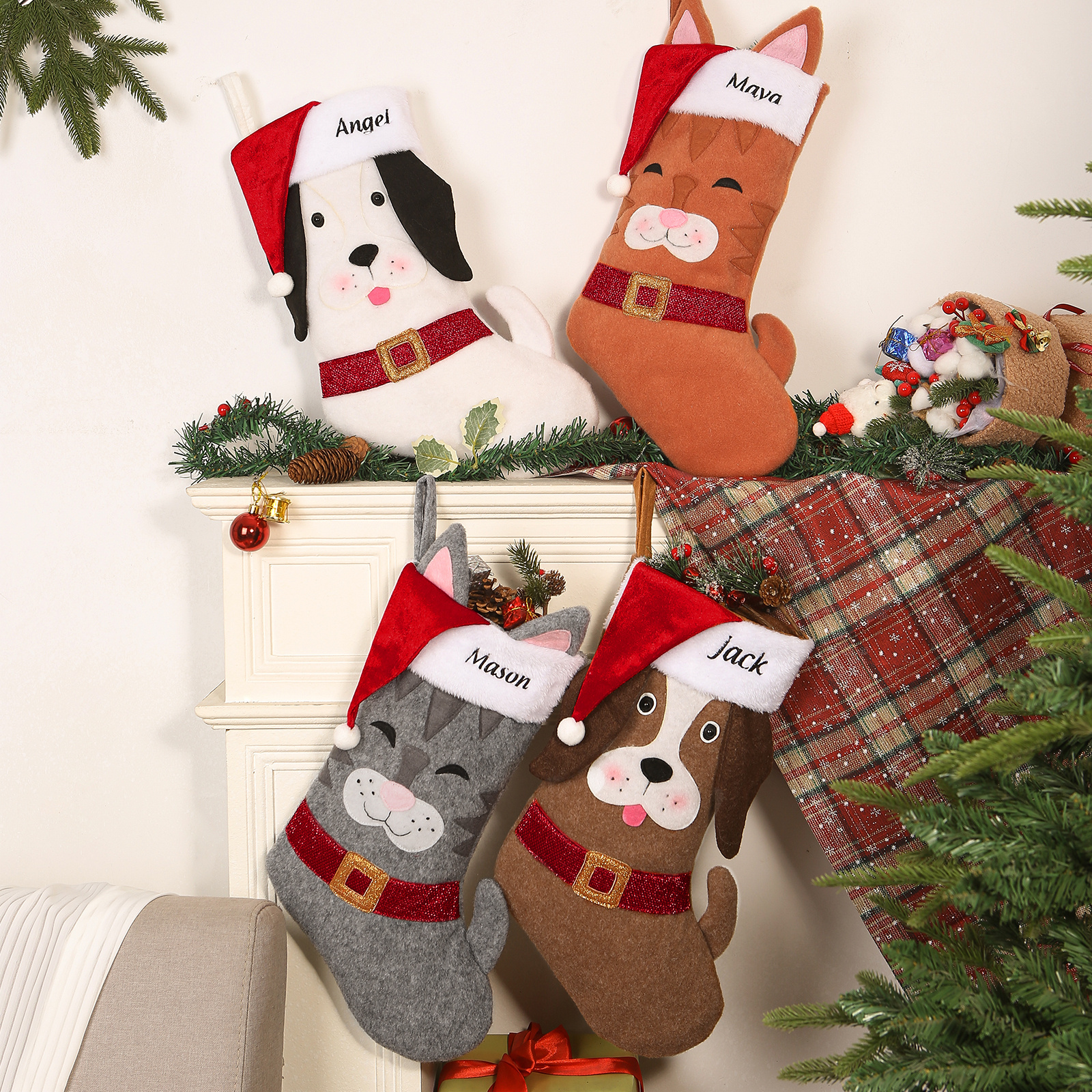 Personalised Pet Felt Christmas Stocking Santa Hat
