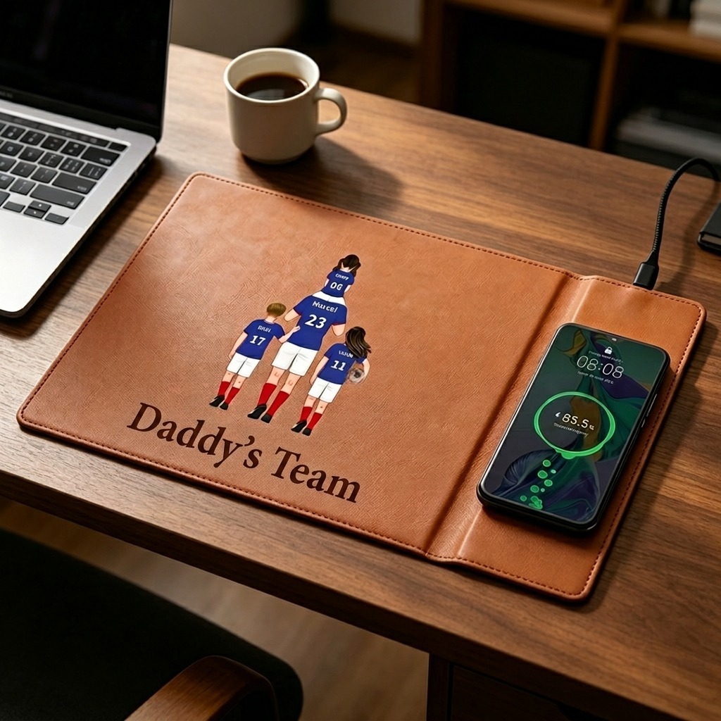 Personalised Football Family Charging Mouse Mat For Dad Grandad