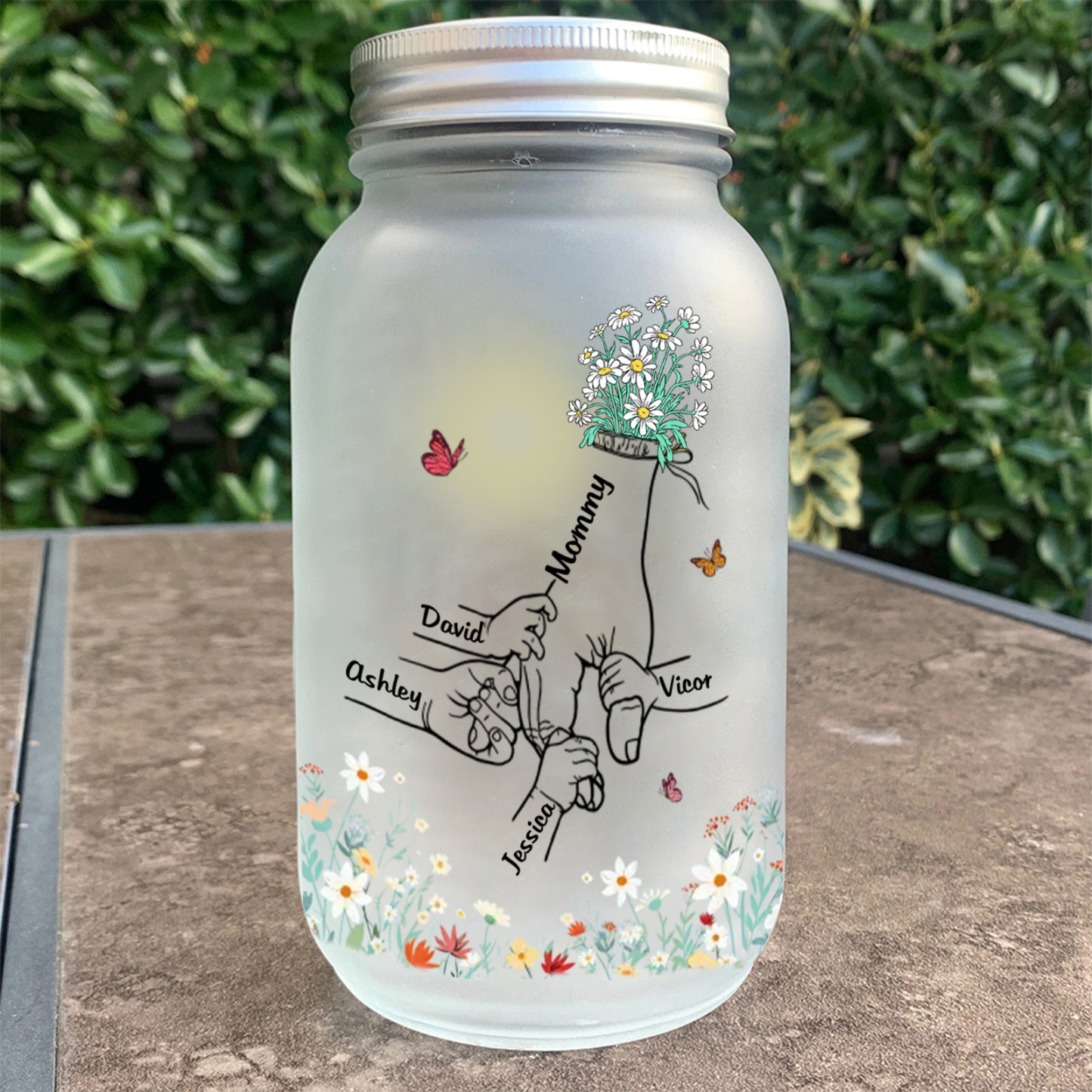 Personalised Flower Solar Mason Jar for Mum
