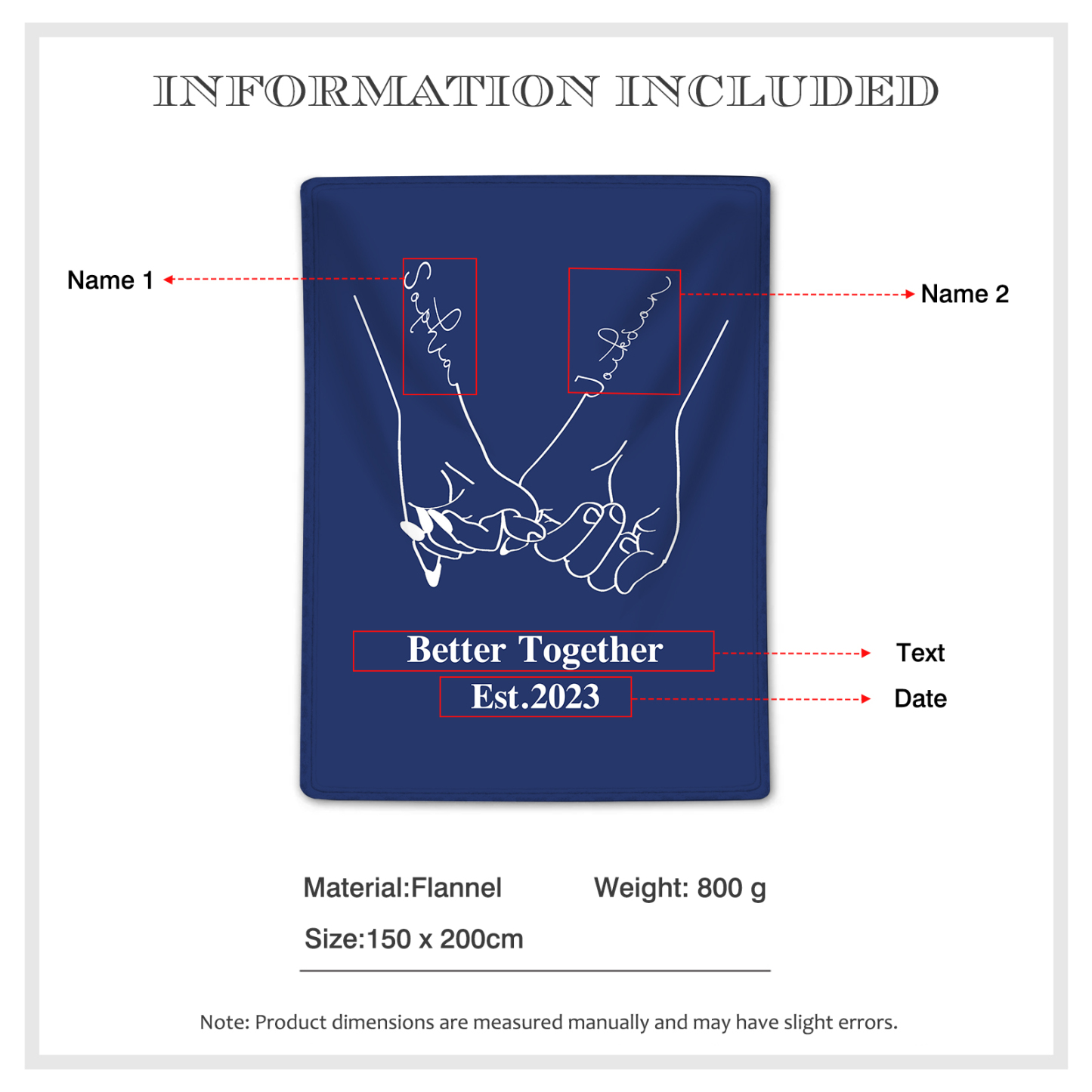 Personalised "Better Together" Blanket - Custom Names & Date Gift For Her | Jessmade