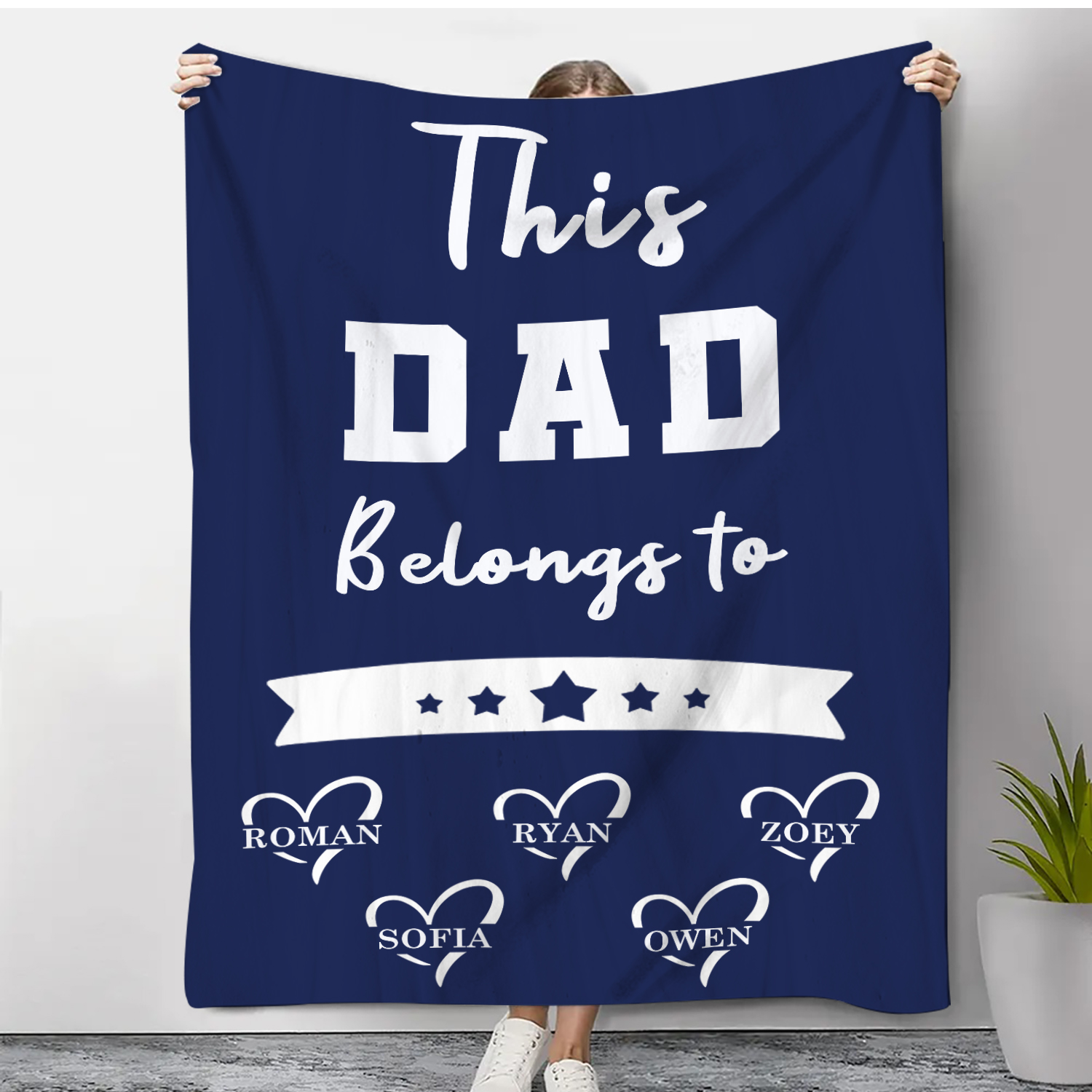 5 Names-Personalized Blanket "This Dad belongs to"  Customized Name as a Father's Day Gift for Dad