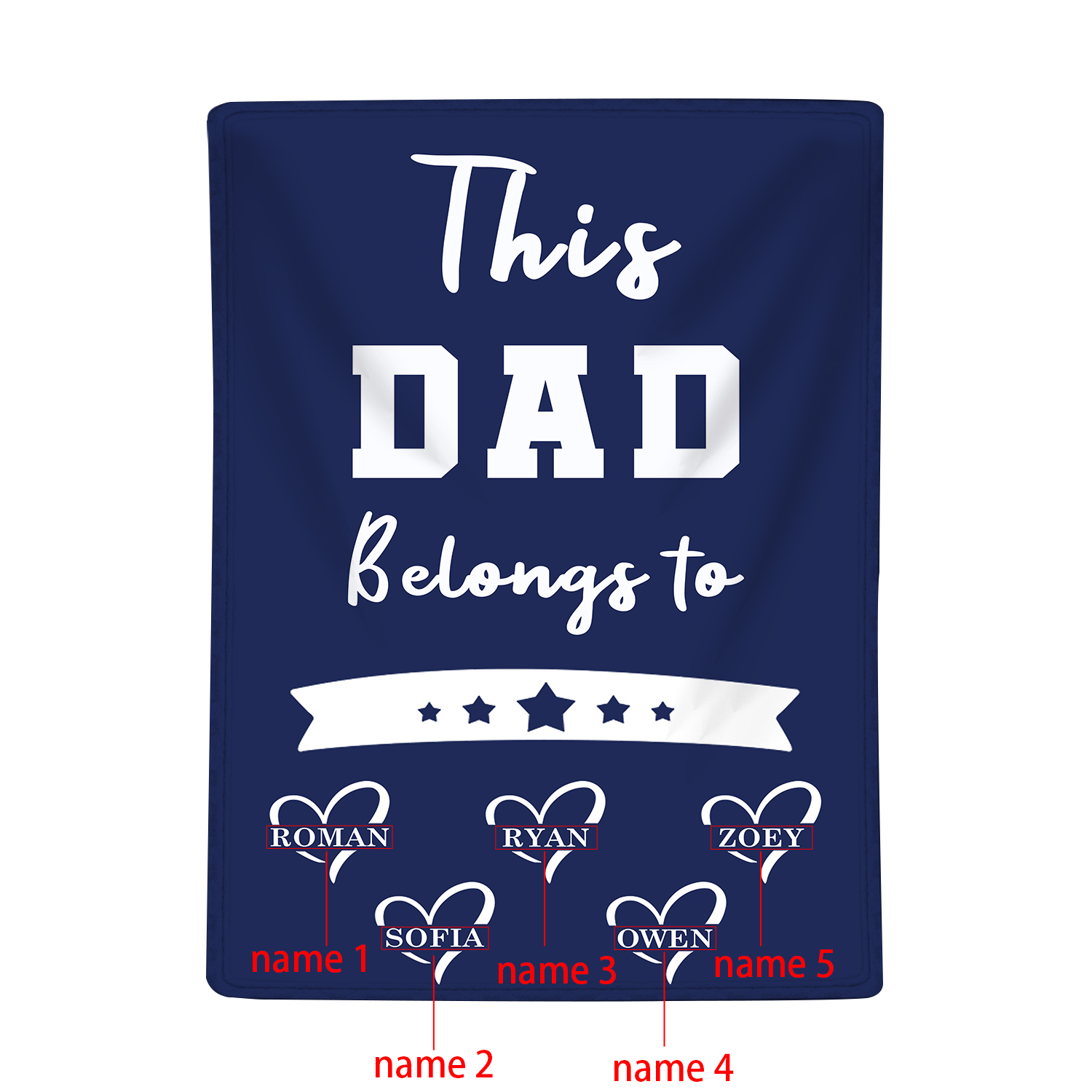 5 Names-Personalized Blanket "This Dad belongs to"  Customized Name as a Father's Day Gift for Dad