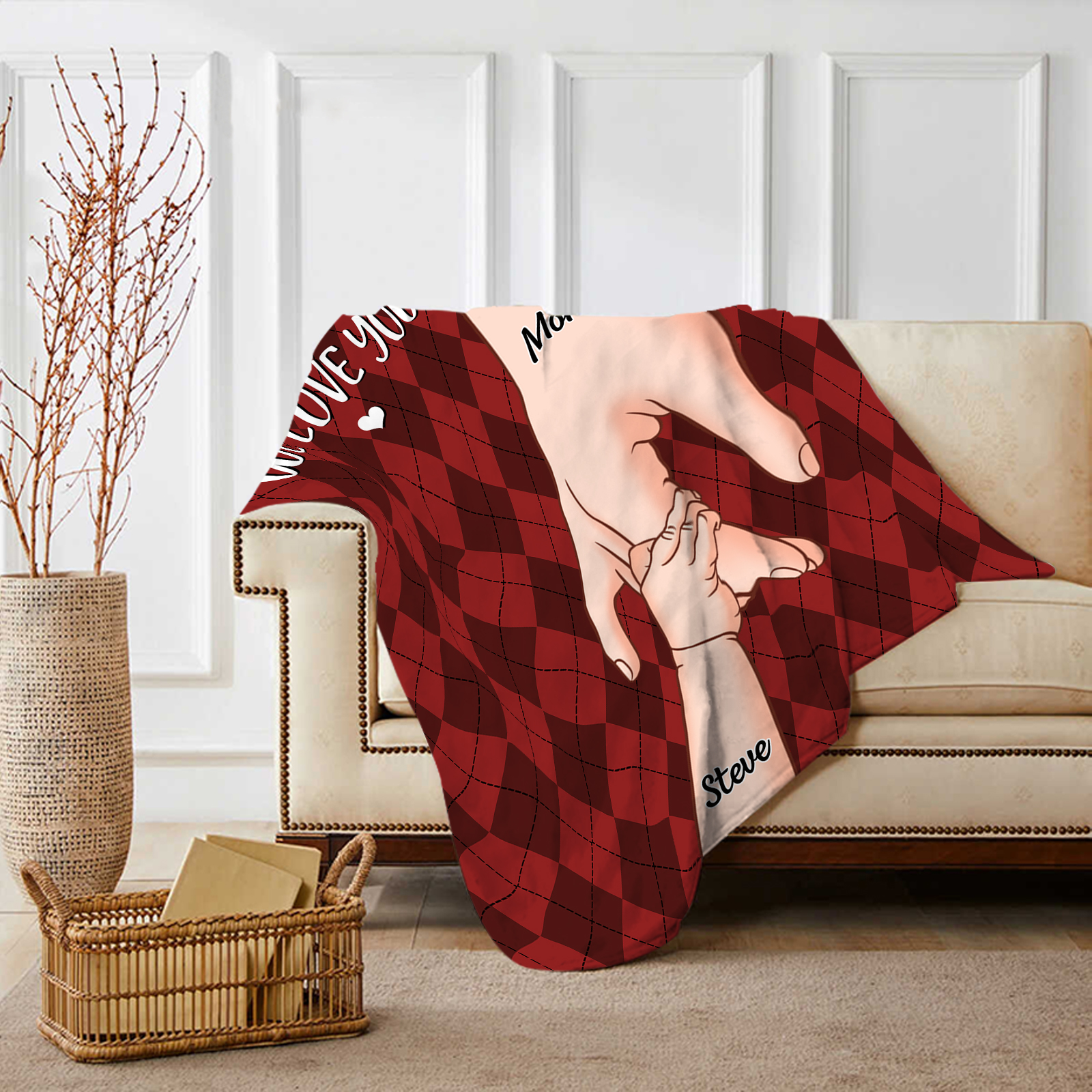 Personalised Flannel Blanket with Custom 2 Names Christmas Gift for Mum | Jessmade