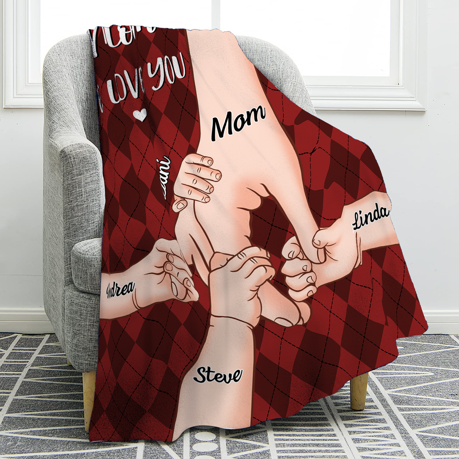 Personalised Flannel Blanket with Custom 5 Names Christmas Gift for Mum | Jessmade