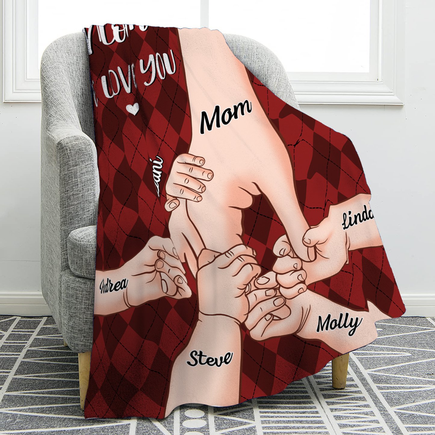 Personalised Flannel Blanket with Custom 6 Names Christmas Gift for Mum | Jessmade