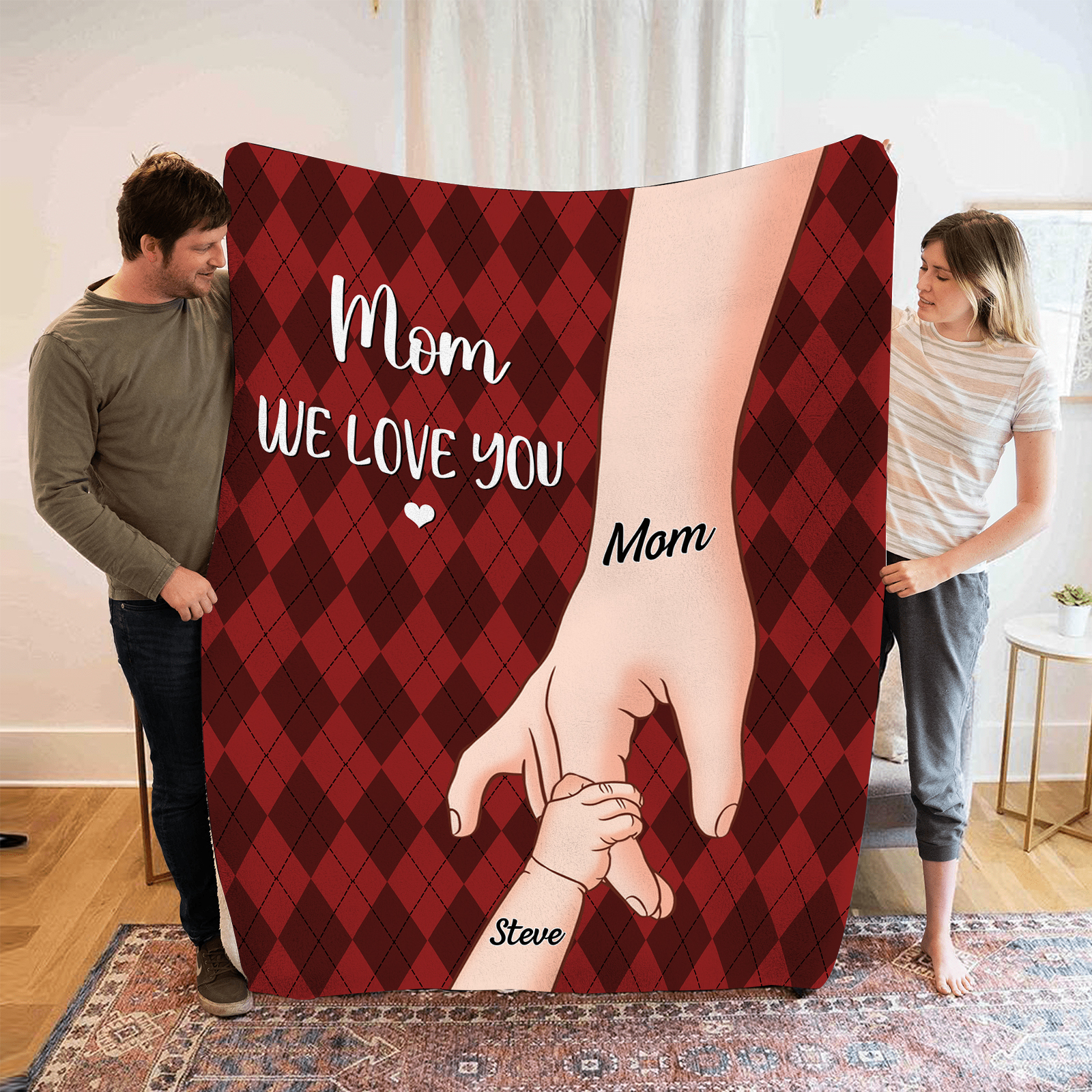 Personalised Flannel Blanket with Custom 2 Names Christmas Gift for Mu