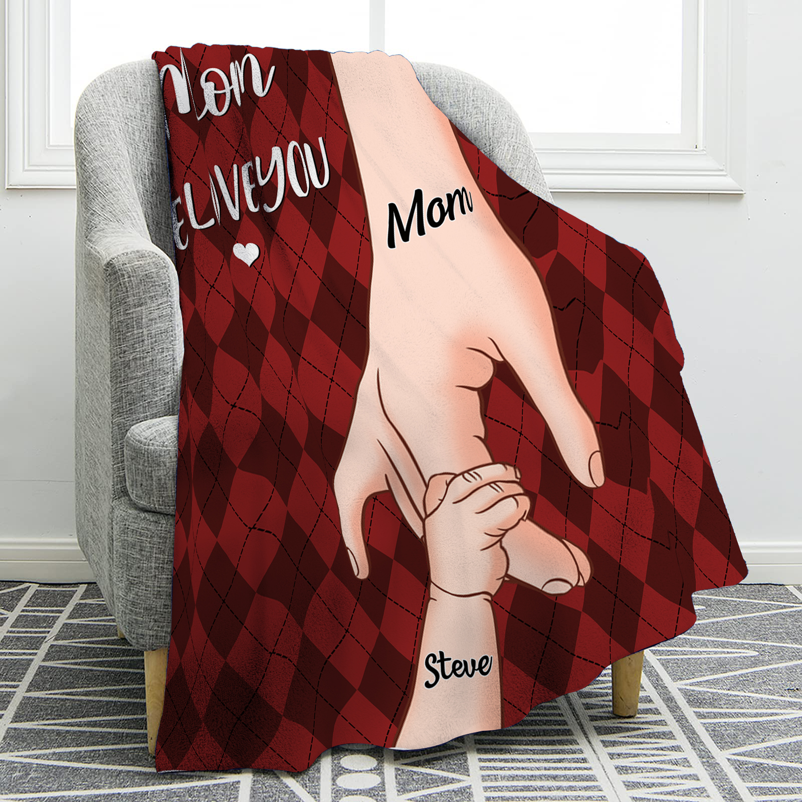 Personalised Flannel Blanket with Custom 2 Names Christmas Gift for Mum | Jessmade