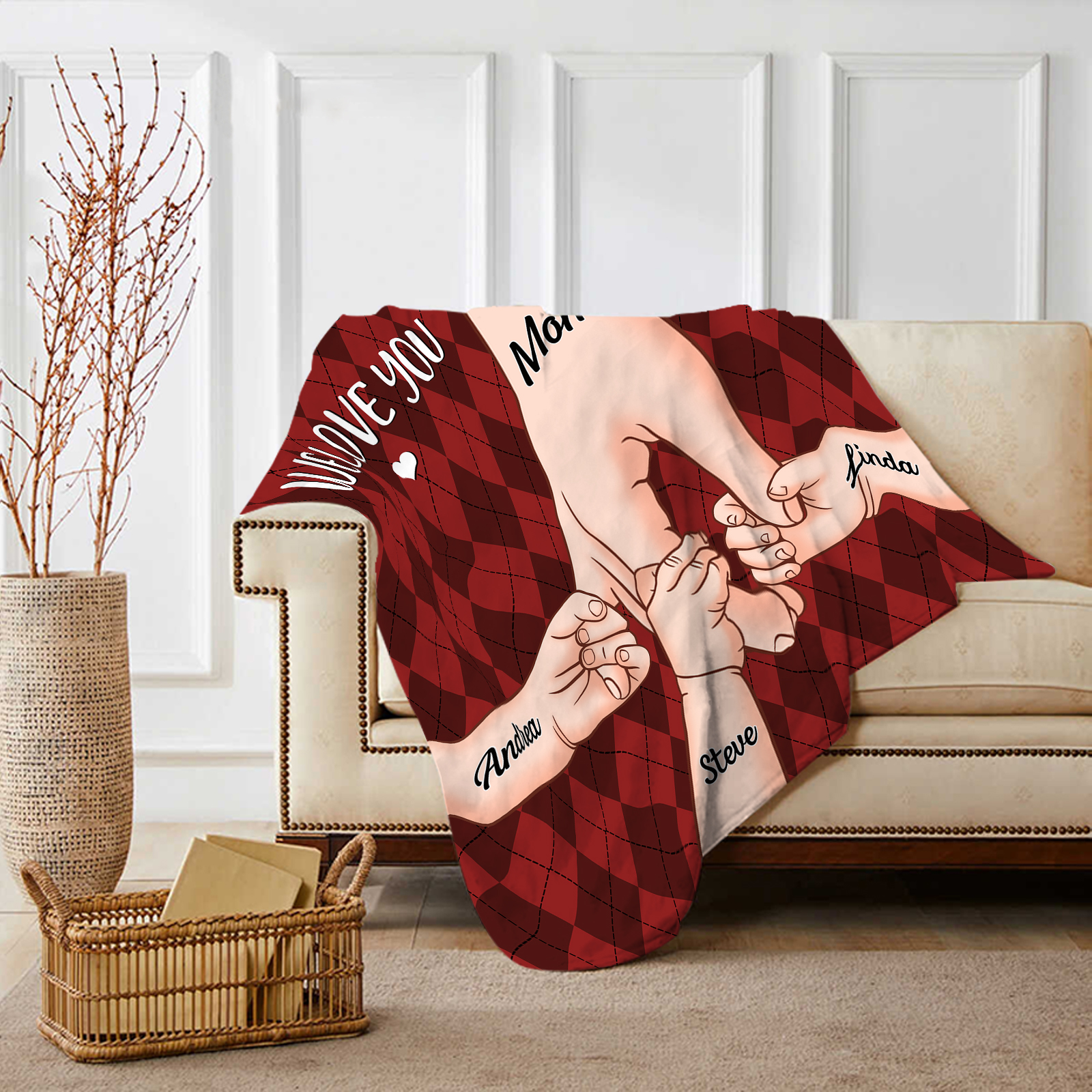 Personalised Flannel Blanket with Custom 4 Names Christmas Gift for Mum | Jessmade