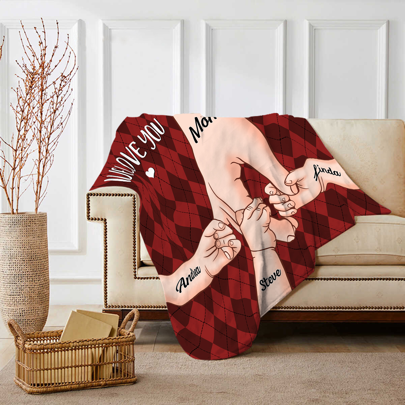 Personalised Flannel Blanket with Custom 4 Names Christmas Gift for Mum | Jessmade