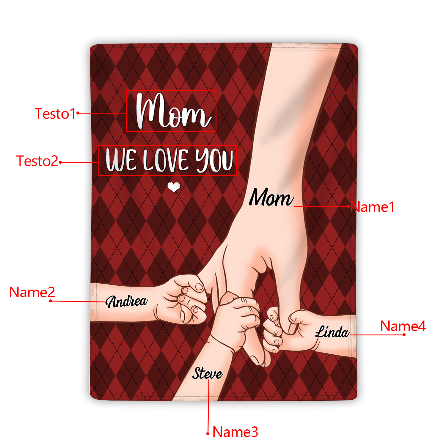 Personalised Flannel Blanket with Custom 4 Names Christmas Gift for Mum | Jessmade