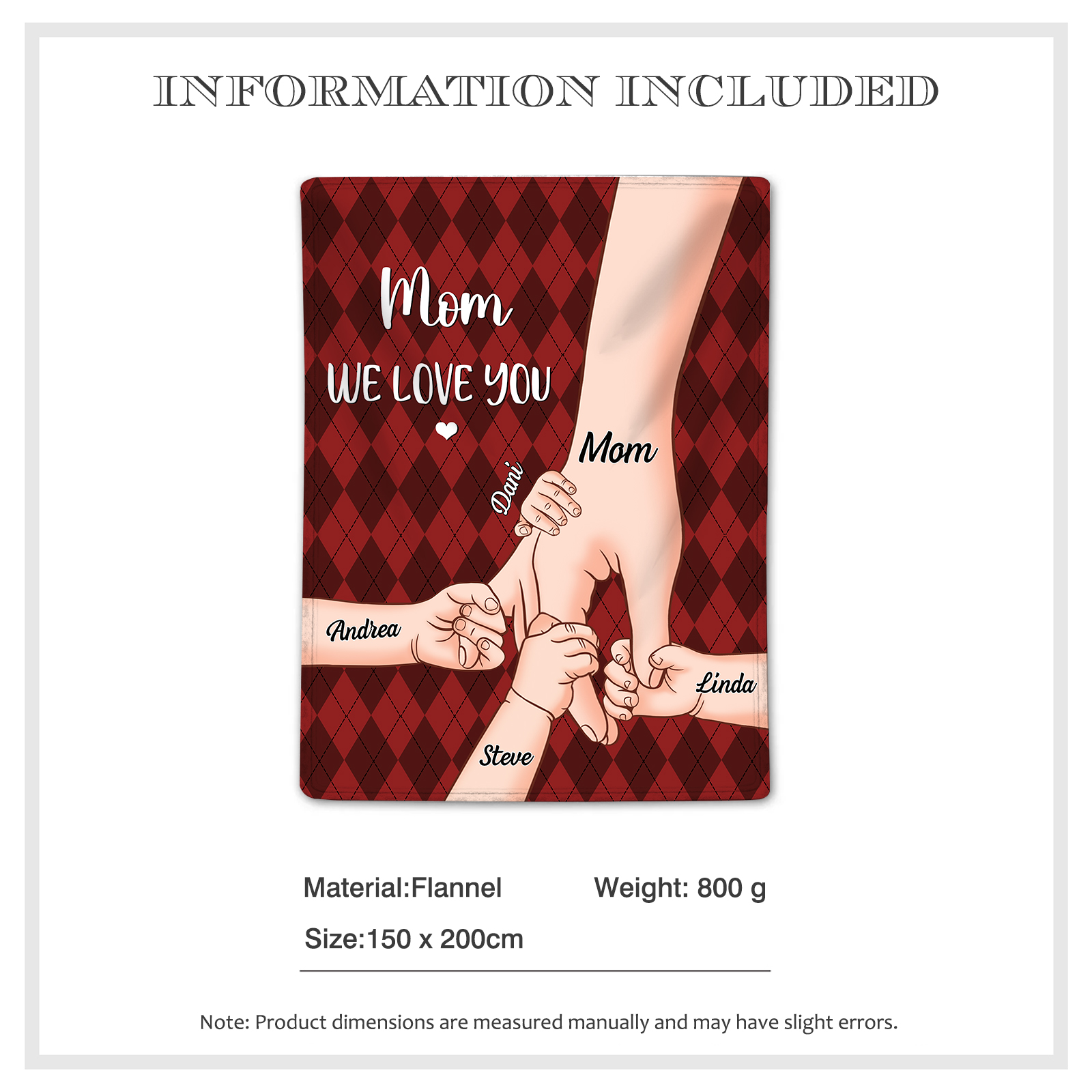 Personalised Flannel Blanket with Custom 5 Names Christmas Gift for Mum | Jessmade